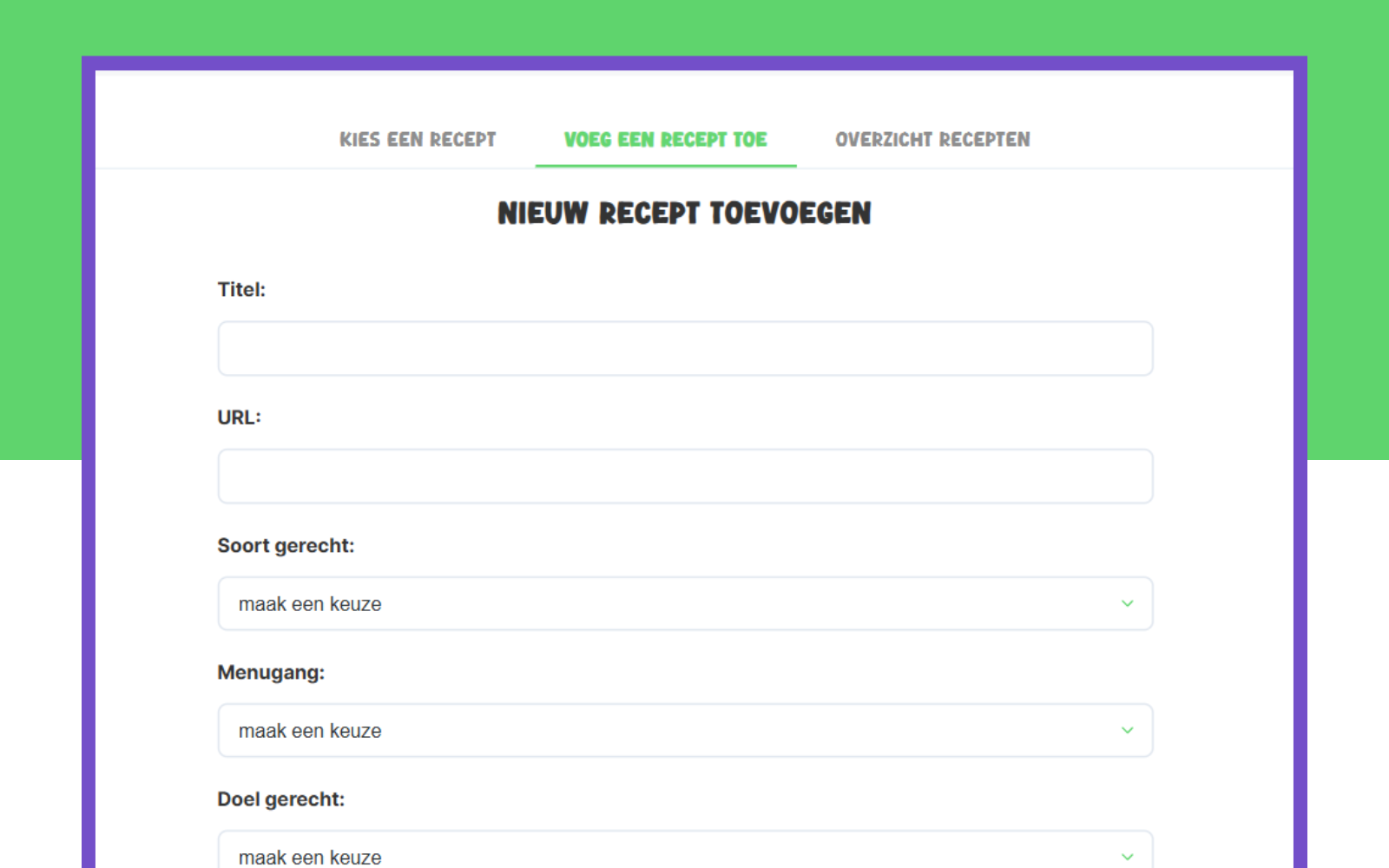Recept toevoegen-scherm